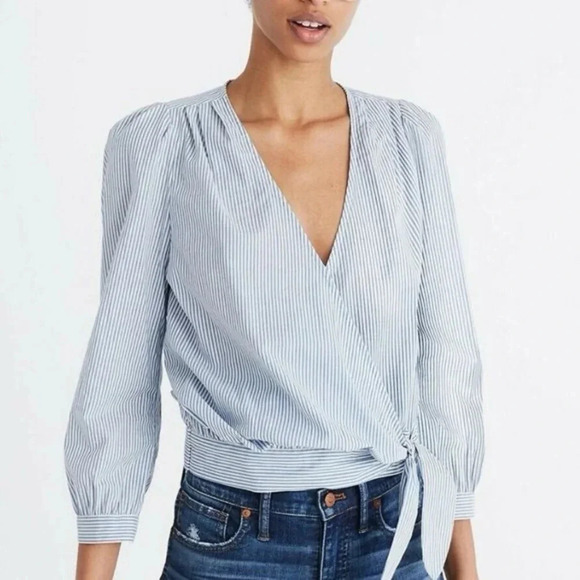 NWT Madewell Wrap Top in Indigo Stripe size XXL - Picture 1 of 8